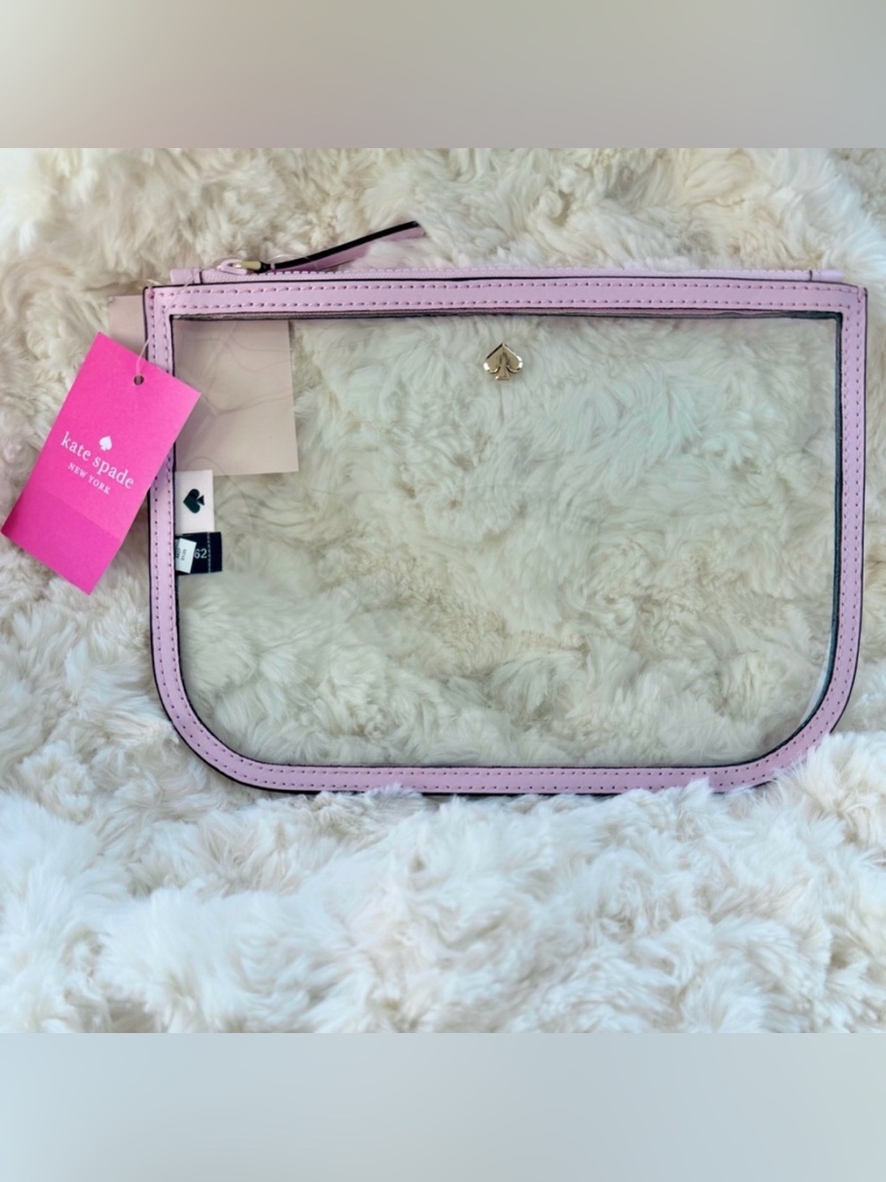 Kate Spade Jae Clear Slim Cosmetic Bag with Serendipity Pink Leather Trim